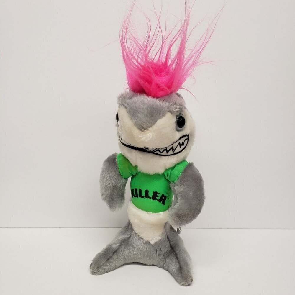 Ace Novelty 10" Gray Shark Green Killer Shirt Pink Hair Stuffed Animal Plush - Picture 2 of 11